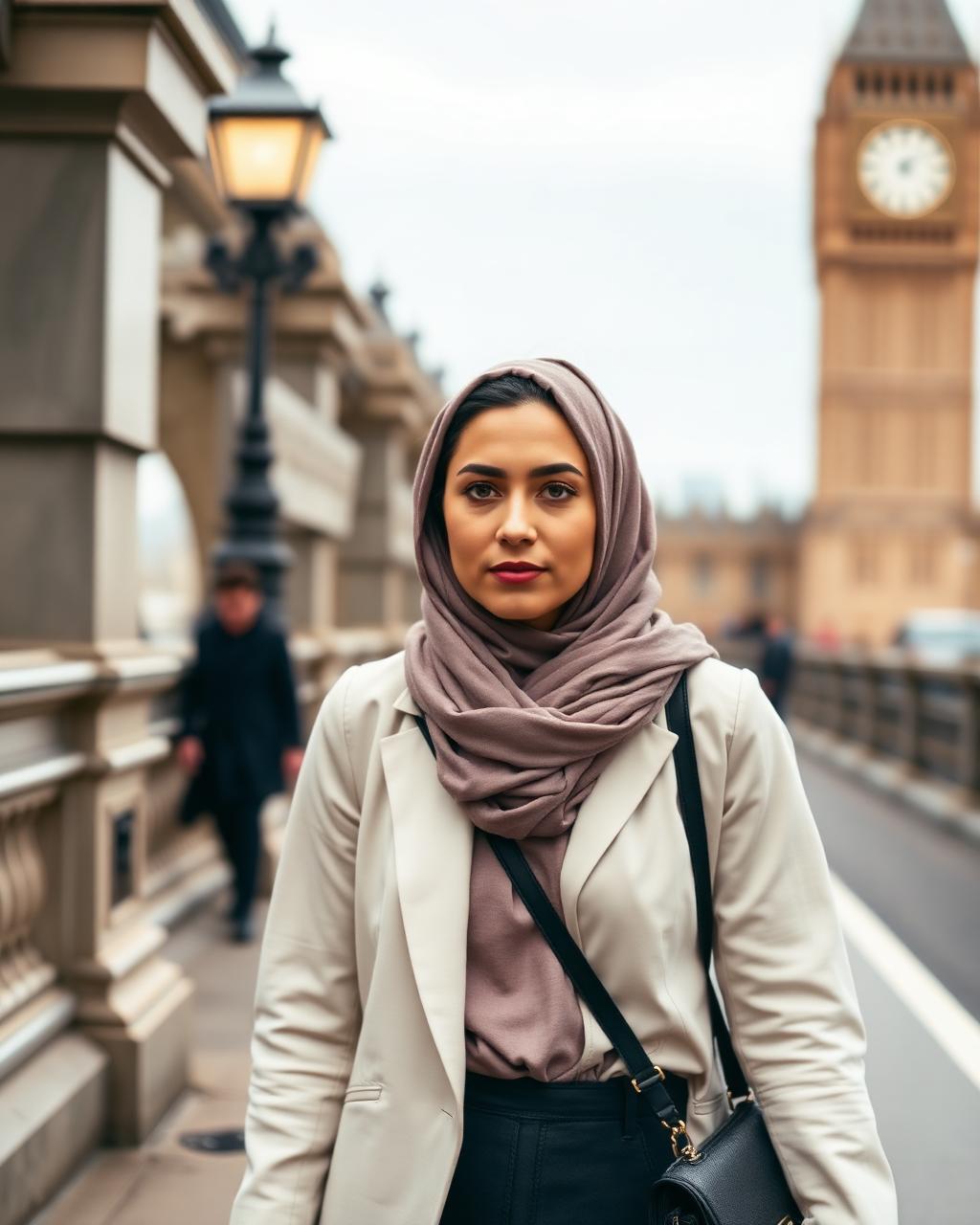 A confident woman walking through Westminster