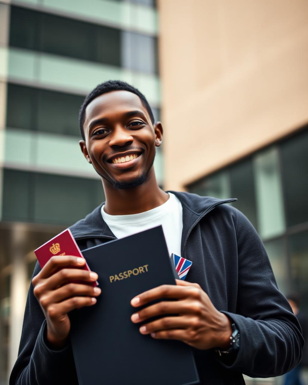 An applicant holding his UK passport documents